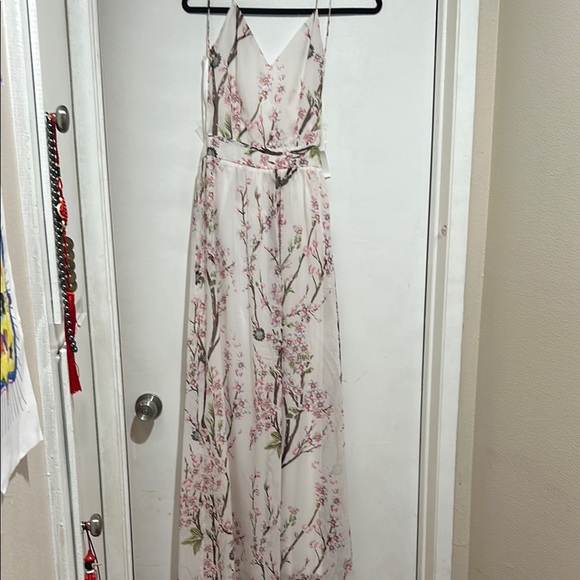 Cherry blossom Floral V-Neck Spaghetti Strap backless maxi dress - Picture 3 of 8